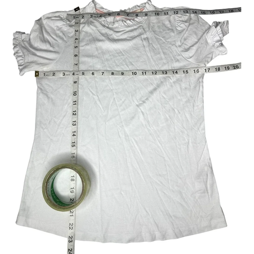 Boden Women's Supersoft Frill Detail Ruffle Neck Puff Sleeve T-shirt Sz 6 White